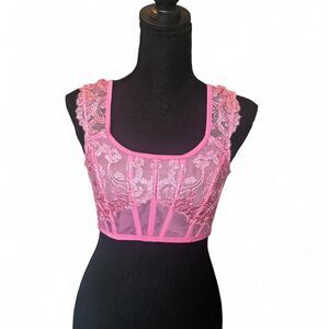 Victoria's Secret Pink Floral Lace Corset Top Bustier - Size XS